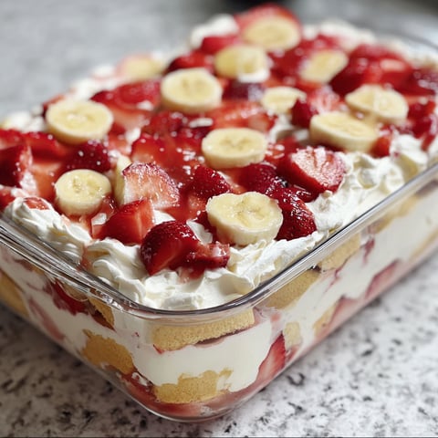 A close up of a dessert with strawberries and bananas.
