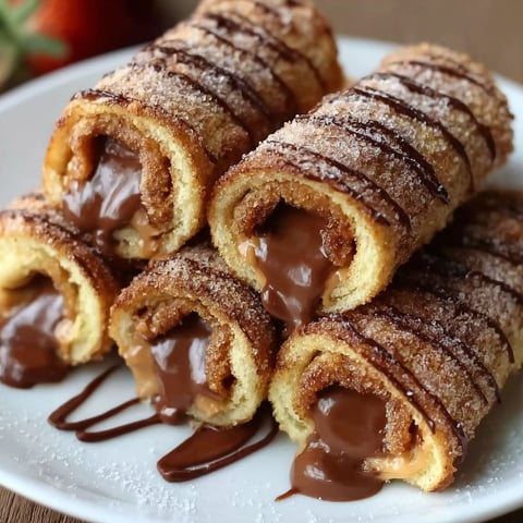 Peanut butter cup french toast rolls on a plate.