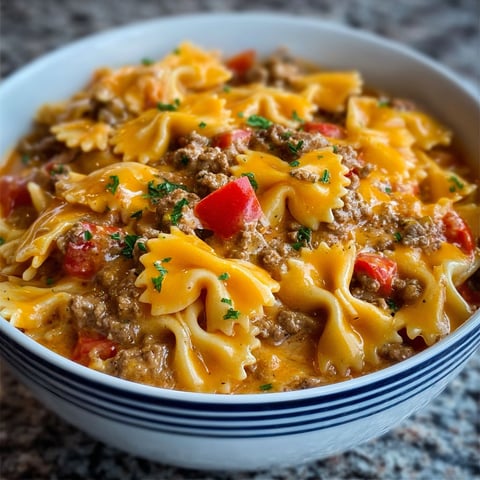 A bowl of pasta with meat and cheese.