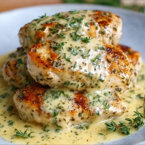 Chicken in Boursin Sauce with Garlic and Fine Herbs.