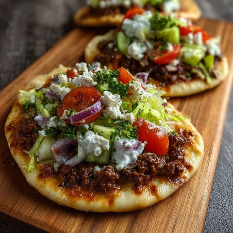 A flatbread with garlic hot honey feta cream and ground beef.