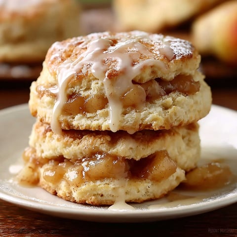 A stack of apple pie biscuits on a plate.