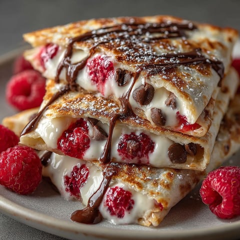 A stack of sweet crepes with chocolate drizzled on top.