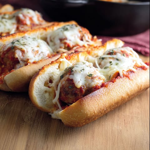 A meatball sub on a bun.