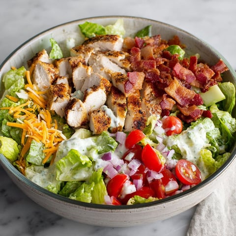 A bowl of grilled chicken bacon ranch salad.