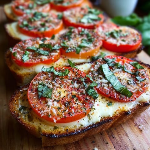 A slice of garlic bread with tomatoes and basil.