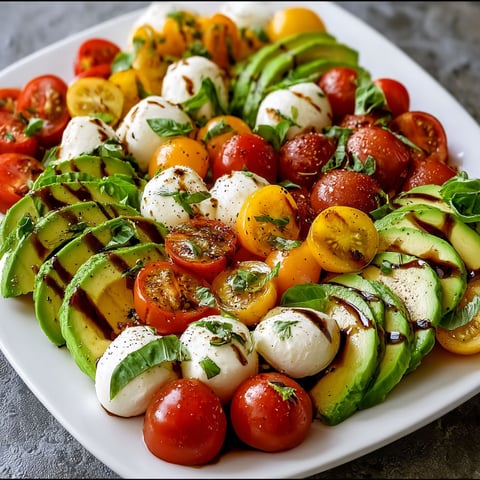 A plate of food with tomatoes, cheese, and avocado.